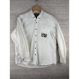 Vintage 90s SWATCH SHIRTS White Button Down Shirt Medium Swatch Patch Logo